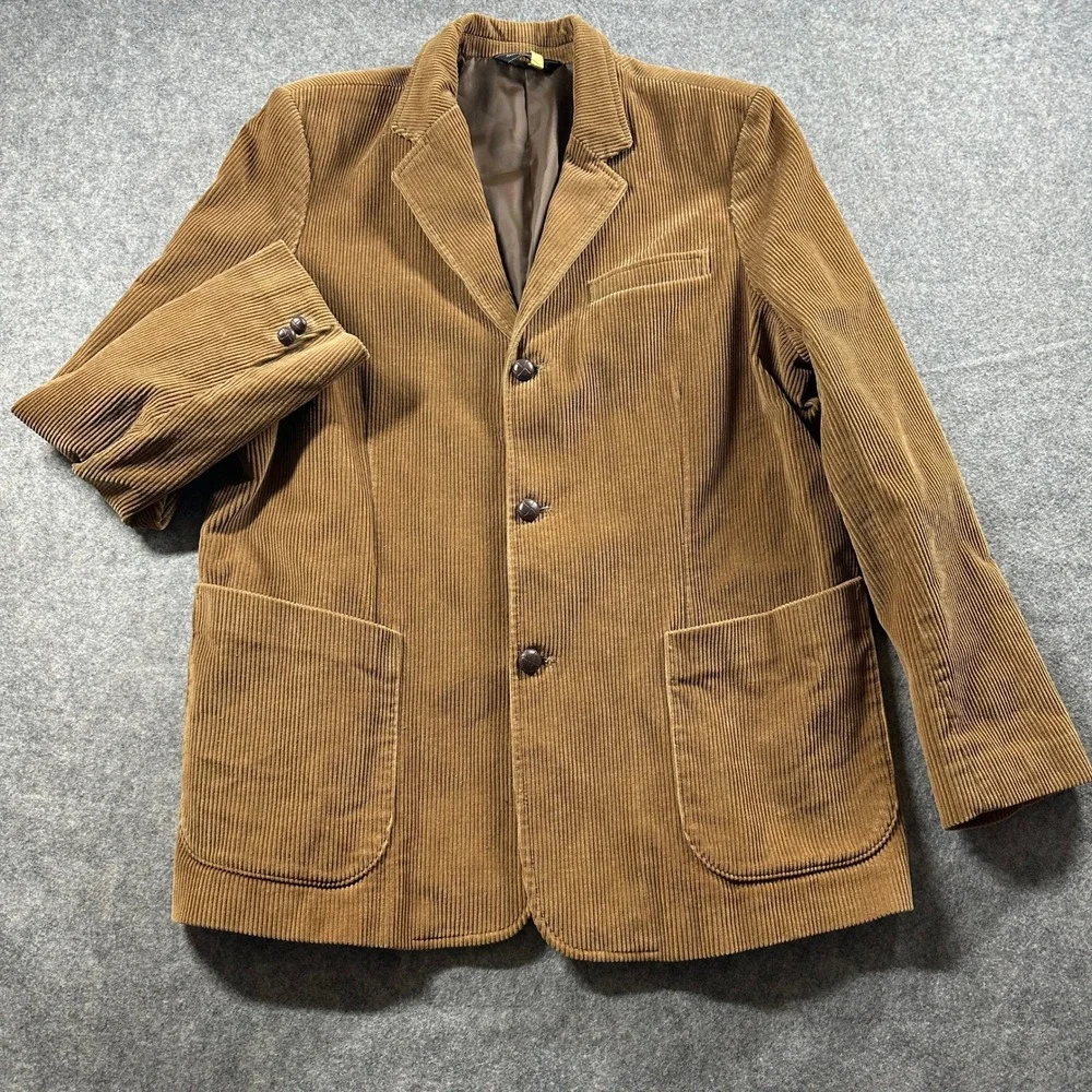 Vtg Abercrombie & Fitch Corduroy Blazer Mens L Brown 3-Button Sport Coat Jacket
